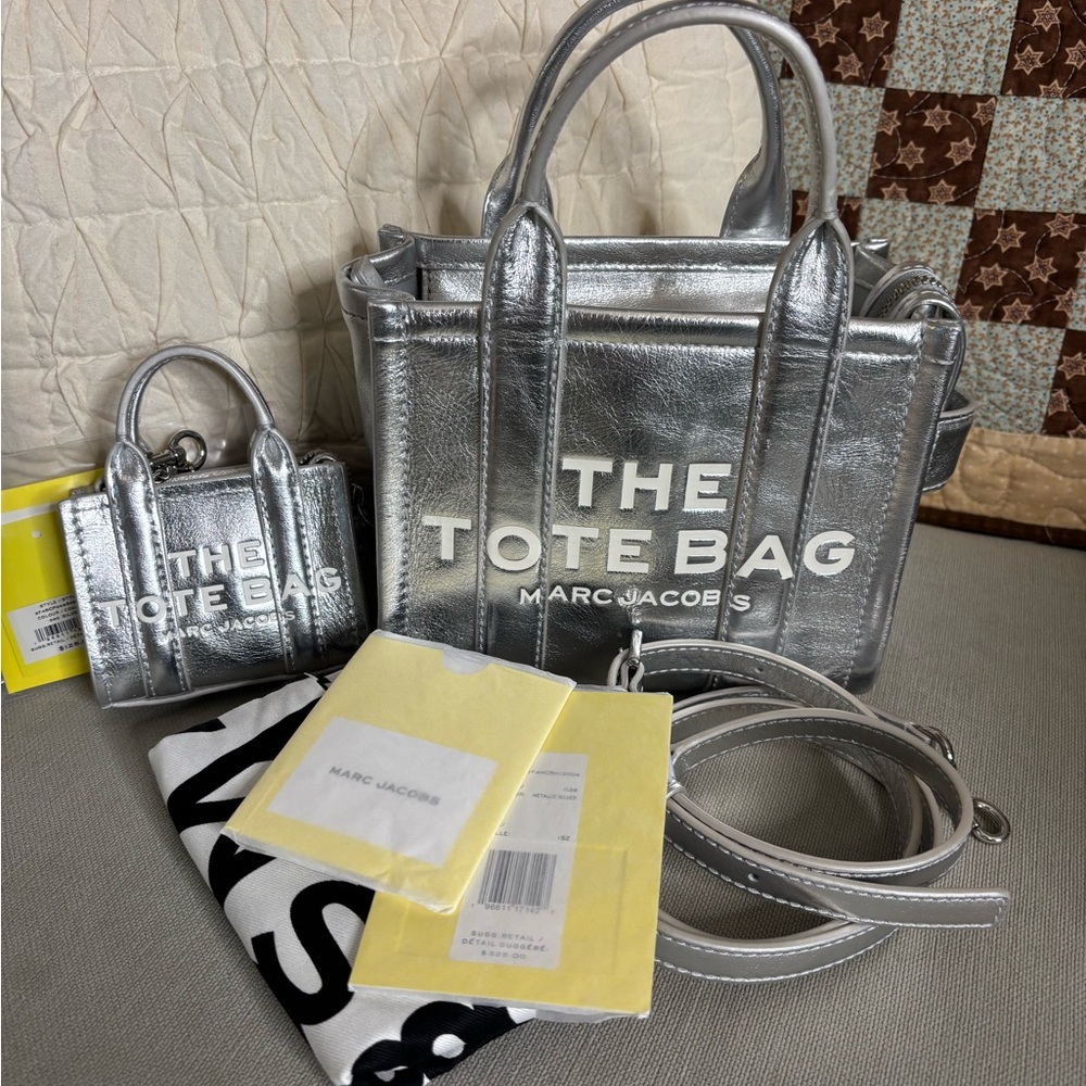 Marc Jacobs Metallic Silver Mini Tote Bag Set